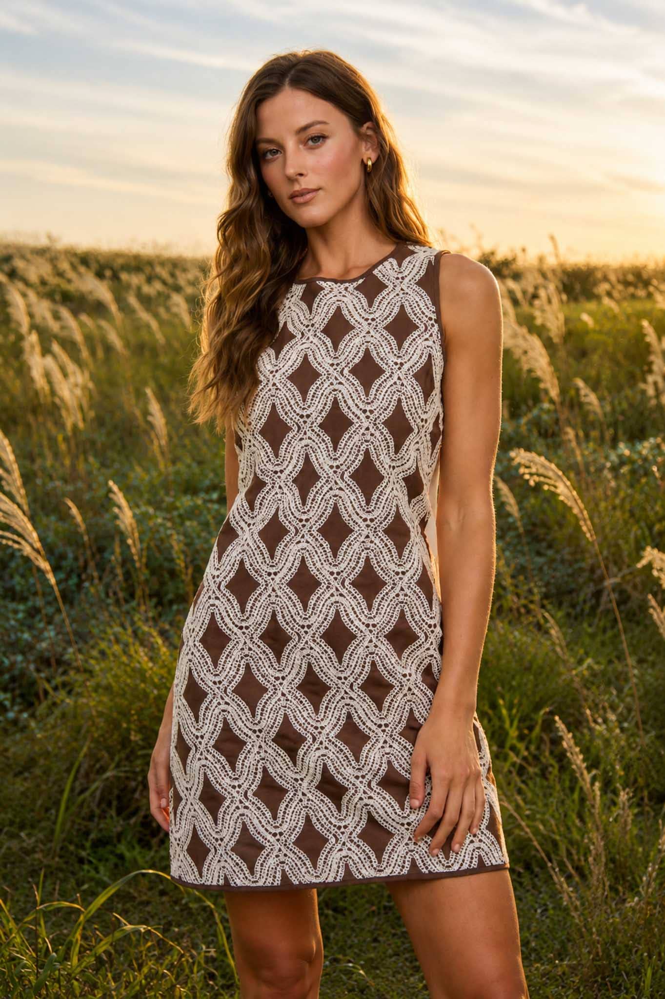 PRE-ORDER TEXTURED GEOMETRIC SLEEVELESS MINI DRESS