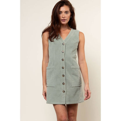 Corduroy Button Front Mini Dress