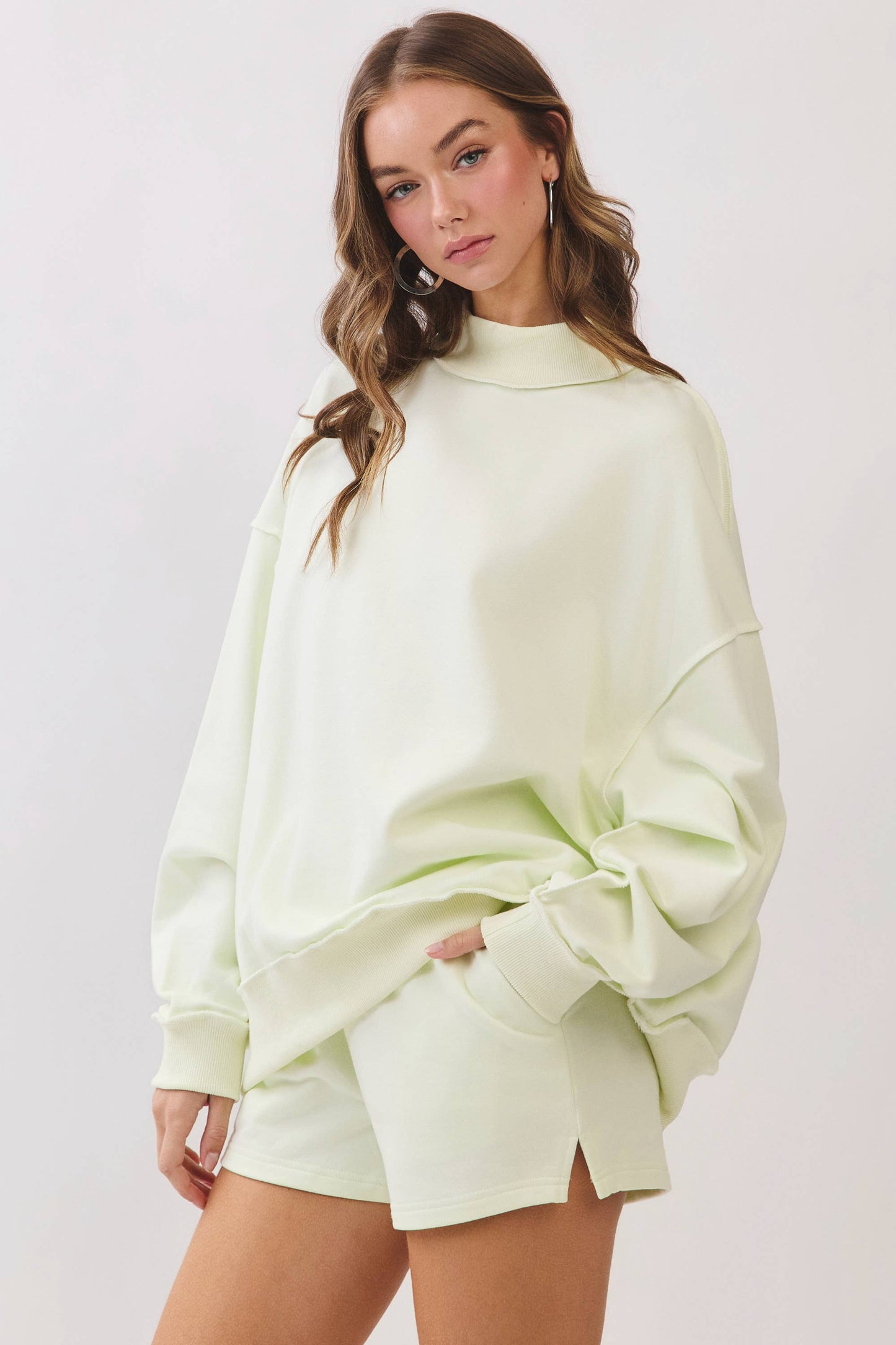 CT9799-Soft Knit Drop Shoulder Mock Neck Pullover Top