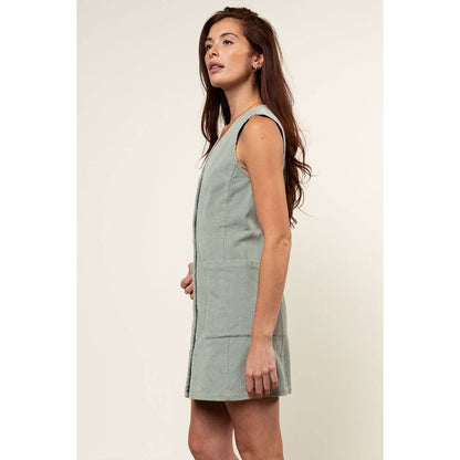Corduroy Button Front Mini Dress