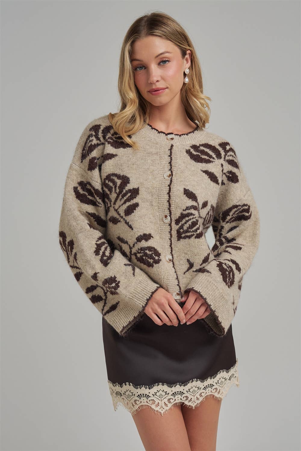 Pre-Order FLORAL BOTANICAL PATTERN INSPIRED SOFT SWEATER FALL CARDIGAN