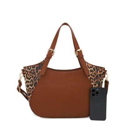 ELAINE  SATCHEL WITH LEOPARD PRINT ACCENT IN BUCKLED HANDLE