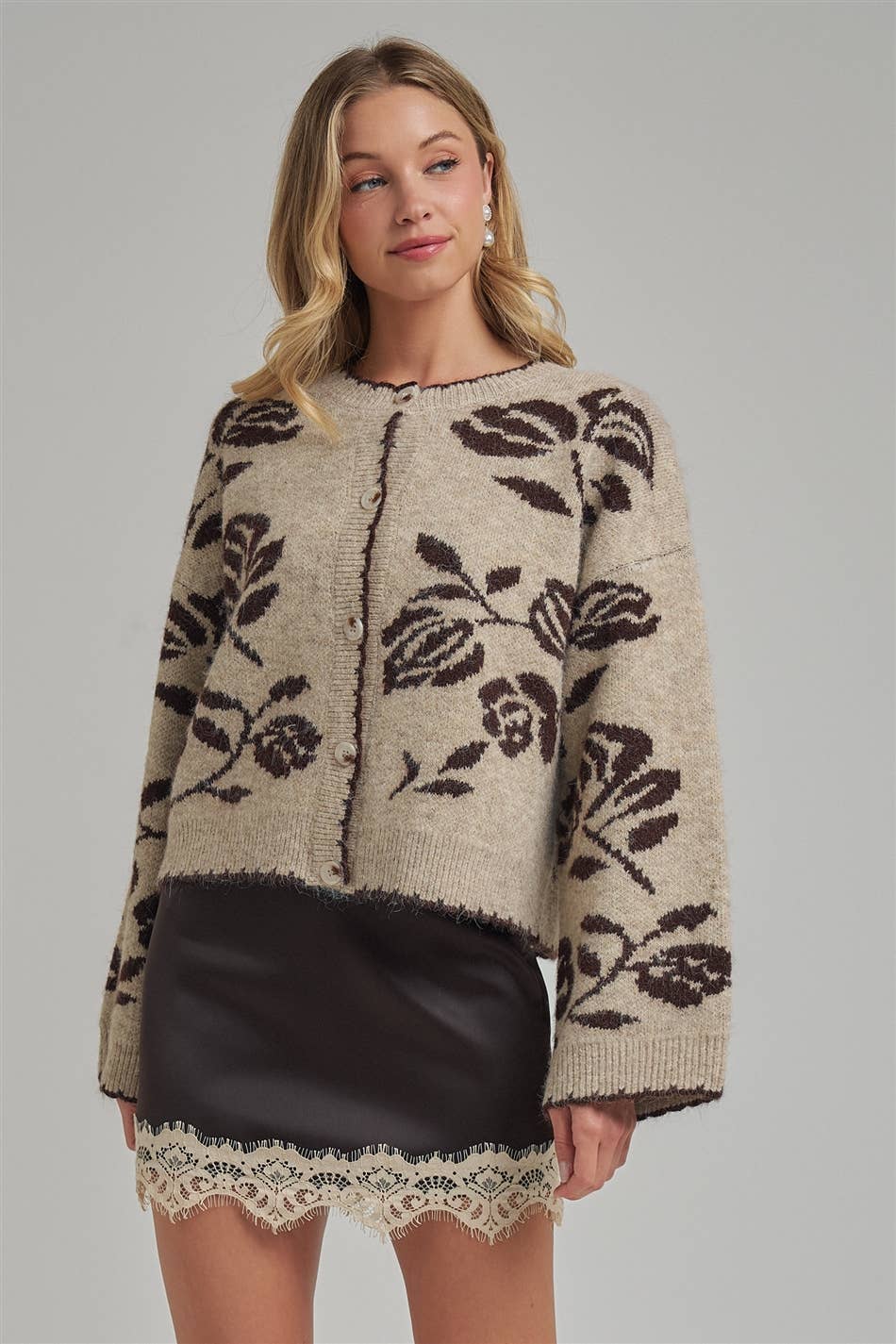 Pre-Order FLORAL BOTANICAL PATTERN INSPIRED SOFT SWEATER FALL CARDIGAN