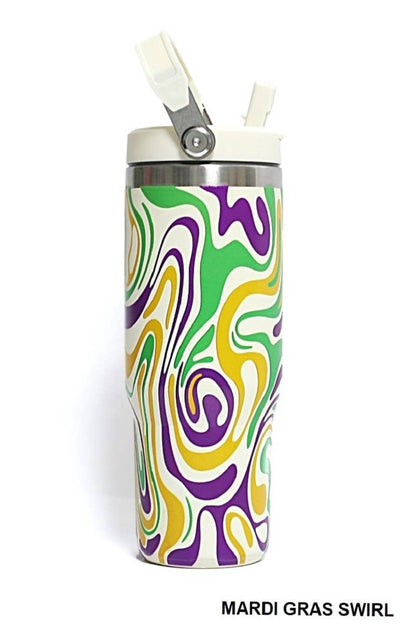 Mardi Gras 30 oz Tumbler Flip Straw