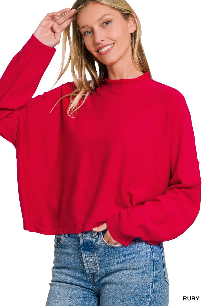 ',,.....Mock neck comfy fall crop sweater