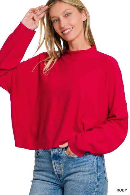 ',,.....Mock neck comfy fall crop sweater
