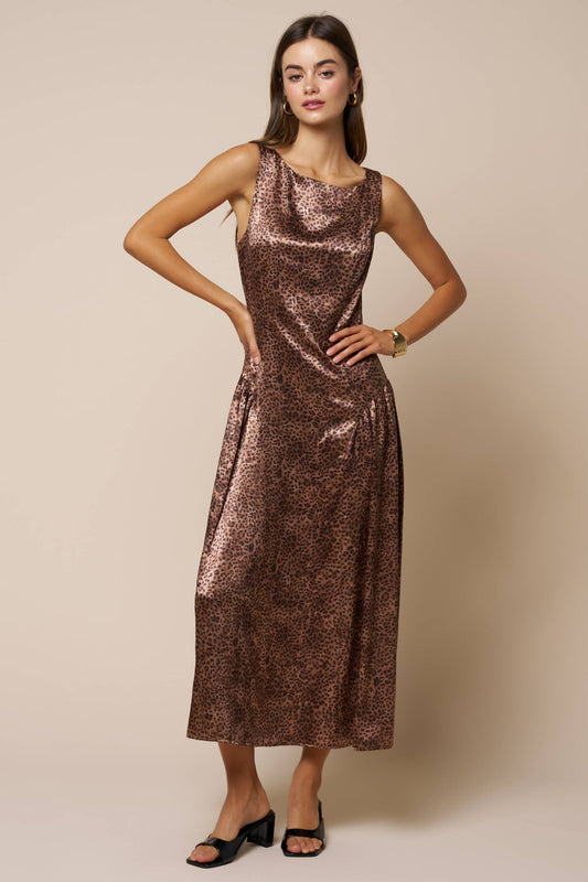 Leopard Print Boat Neck Maxi Dress