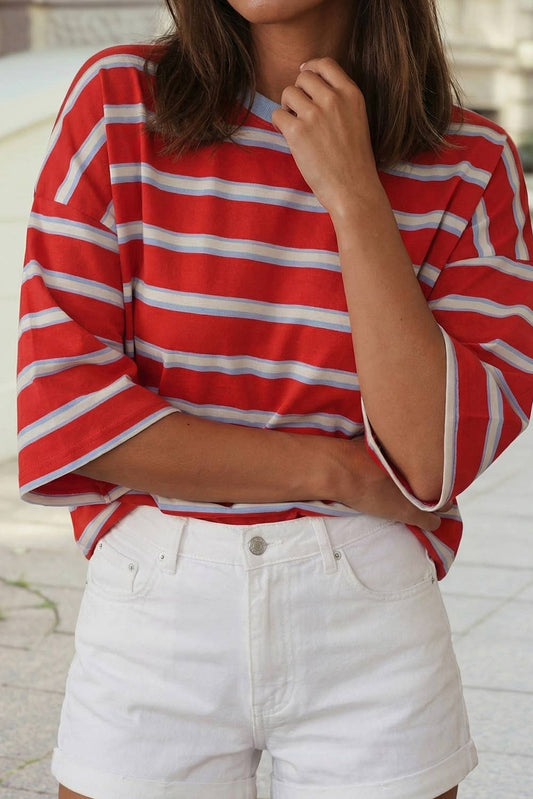 Bow Back Detail Striped Crew Neck T-shirt