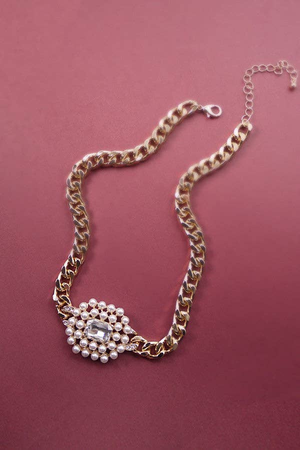 PEARL RHINESTONE PEDNAT NECKLACE