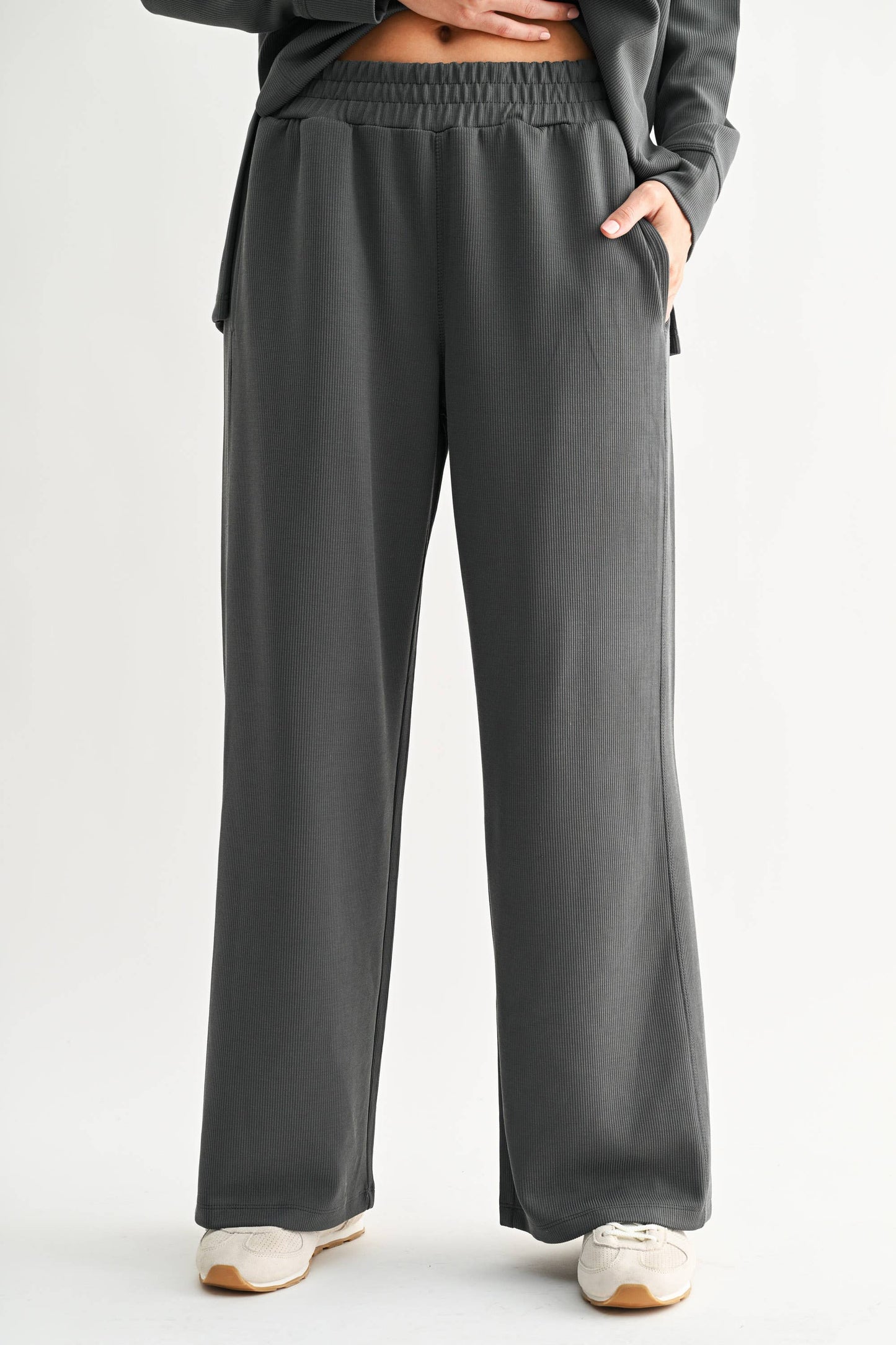 Luxe Sand Wash Rib Wide-Leg Pants