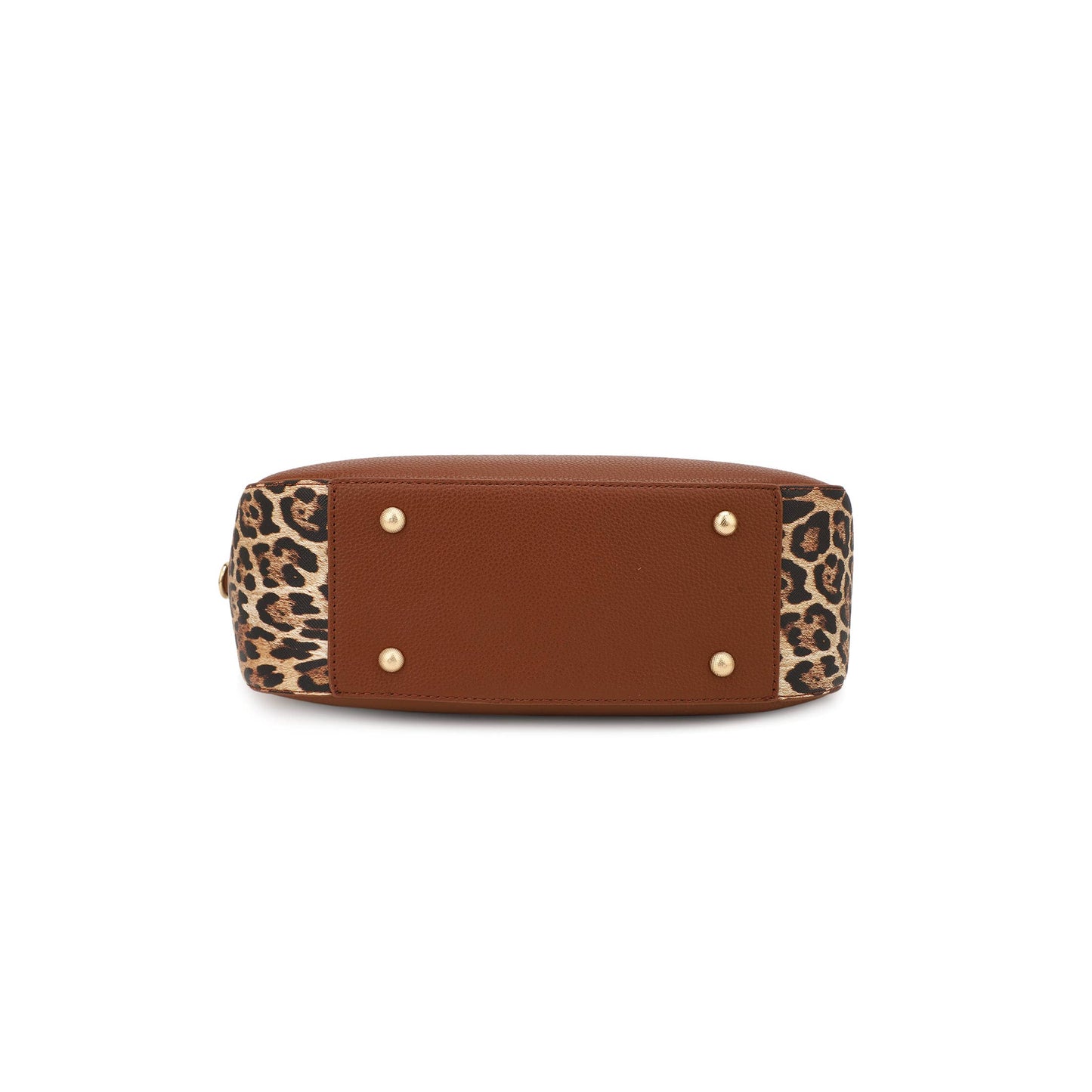 ELAINE  SATCHEL WITH LEOPARD PRINT ACCENT IN BUCKLED HANDLE