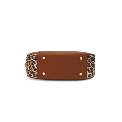 ELAINE  SATCHEL WITH LEOPARD PRINT ACCENT IN BUCKLED HANDLE