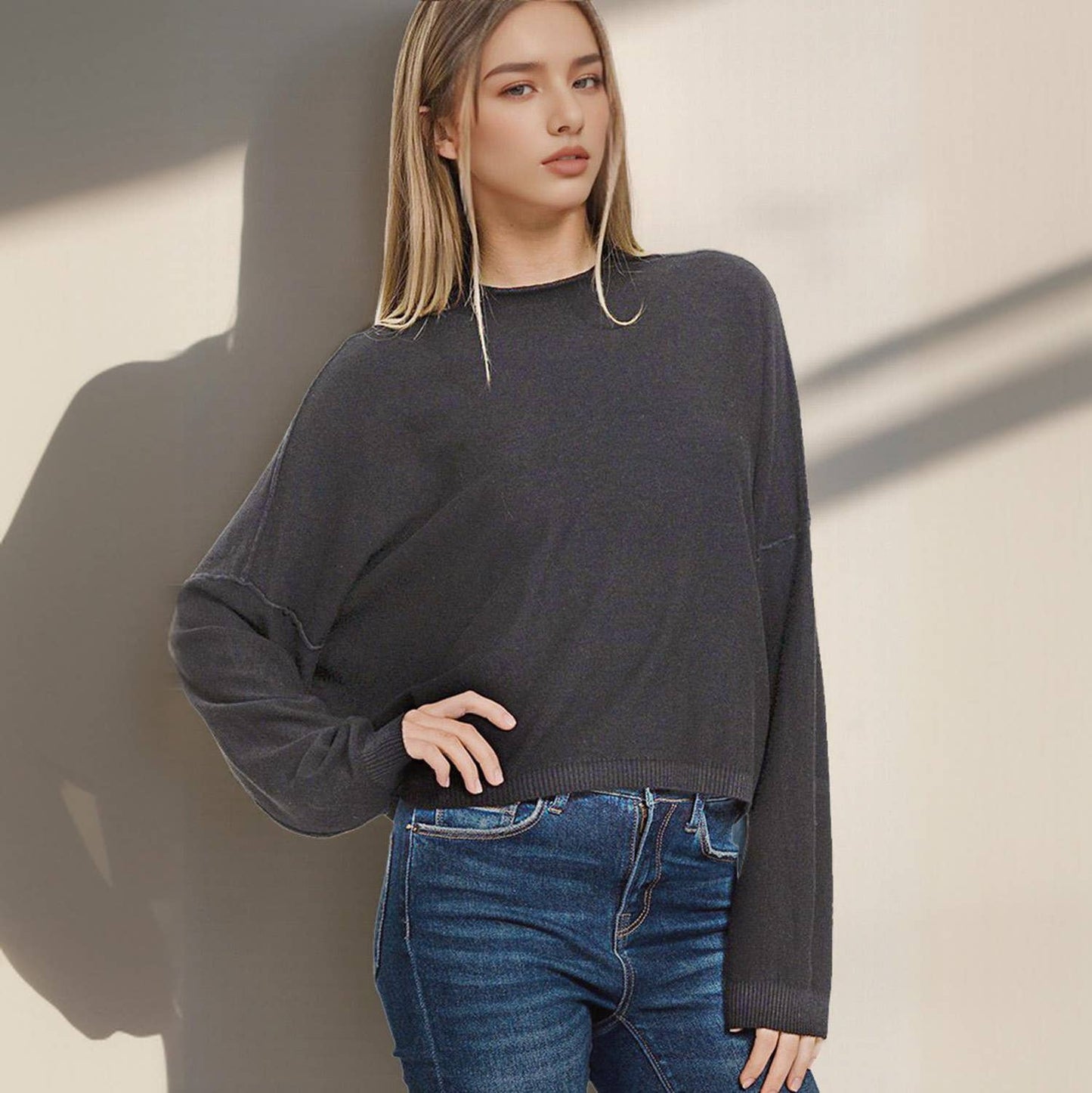 Mock neck comfy fall crop sweater
