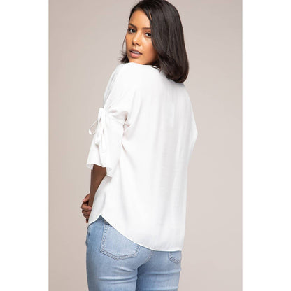 Boat Neck Blouse With Sleeve Ties
