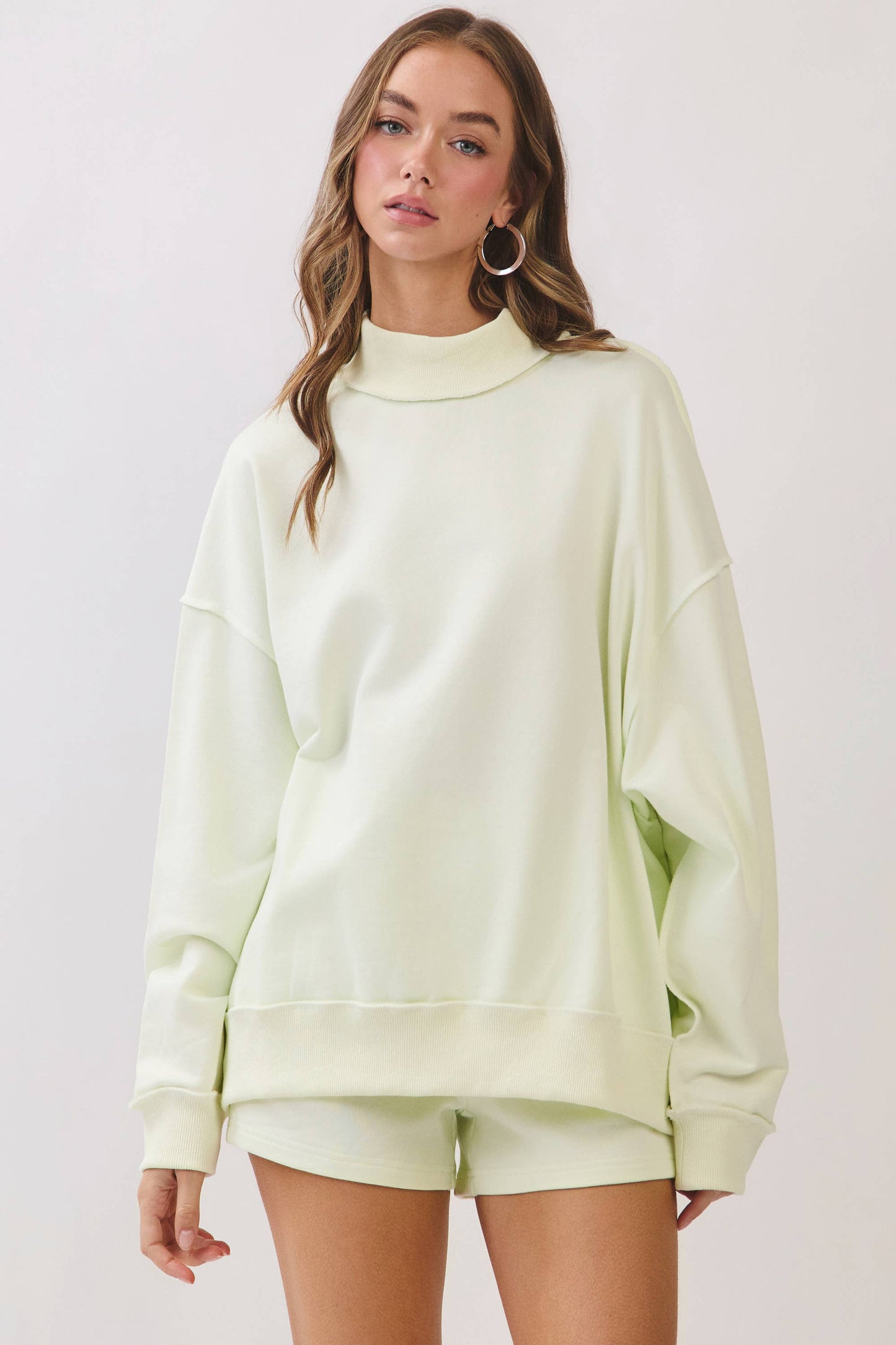 CT9799-Soft Knit Drop Shoulder Mock Neck Pullover Top