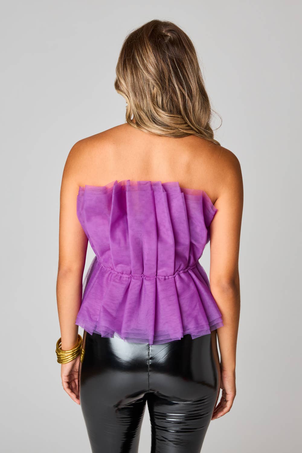 Giselle Iris Purple Pleated Tulle Strapless Top