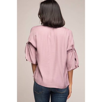 Boat Neck Blouse With Sleeve Ties