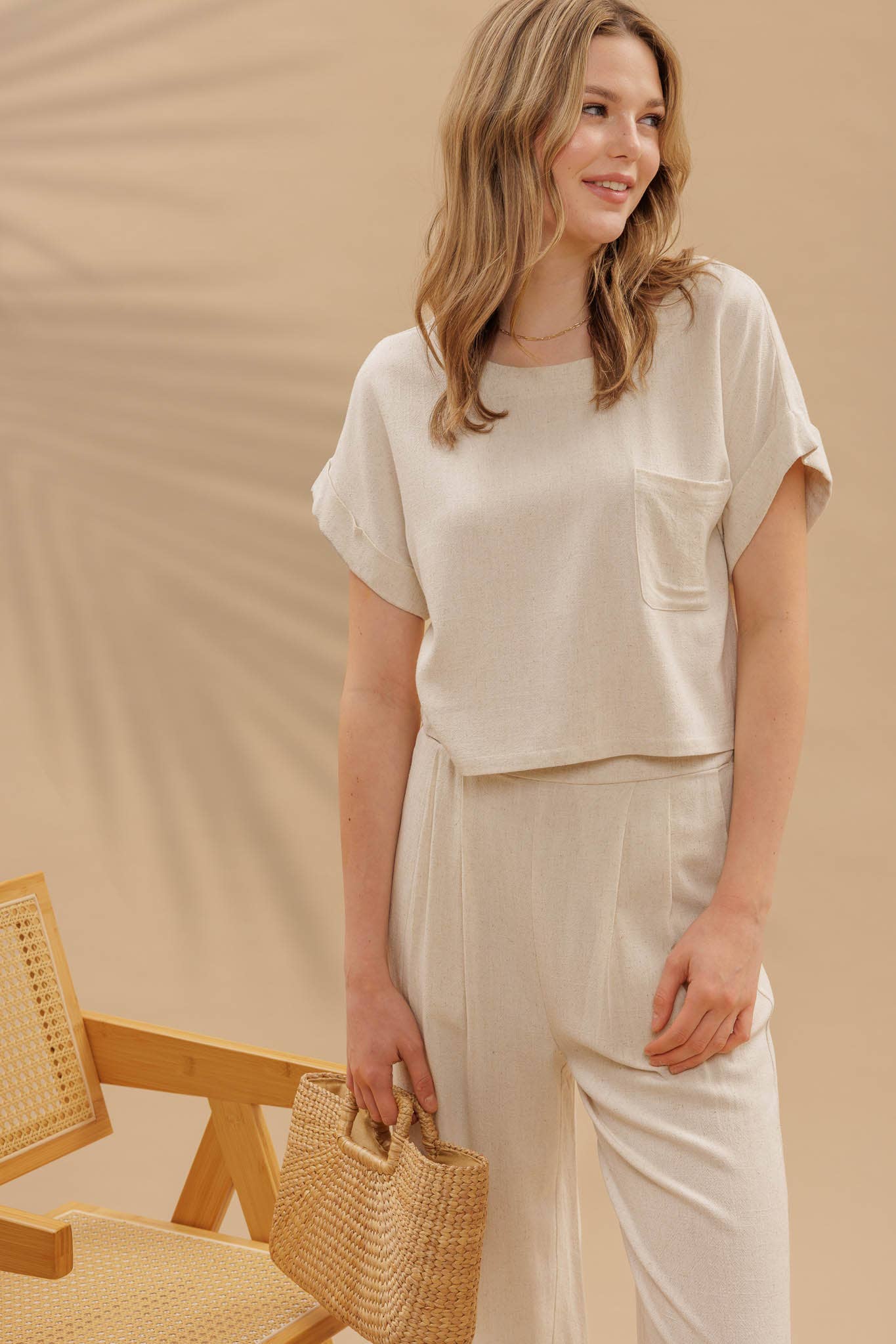 HIGH WAIST WIDE LEG PLEATED LINEN PANTS