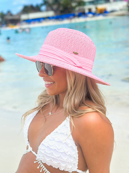 Pleated Trim Wide Brim C.C Boater Hat STH07