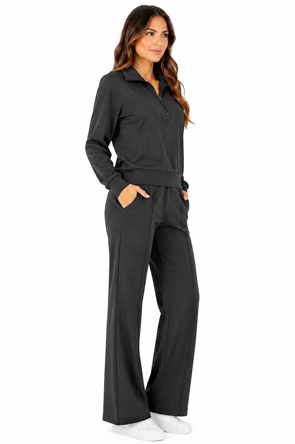 Air scuba quarter zipper sweat shirt with wide leg pants set