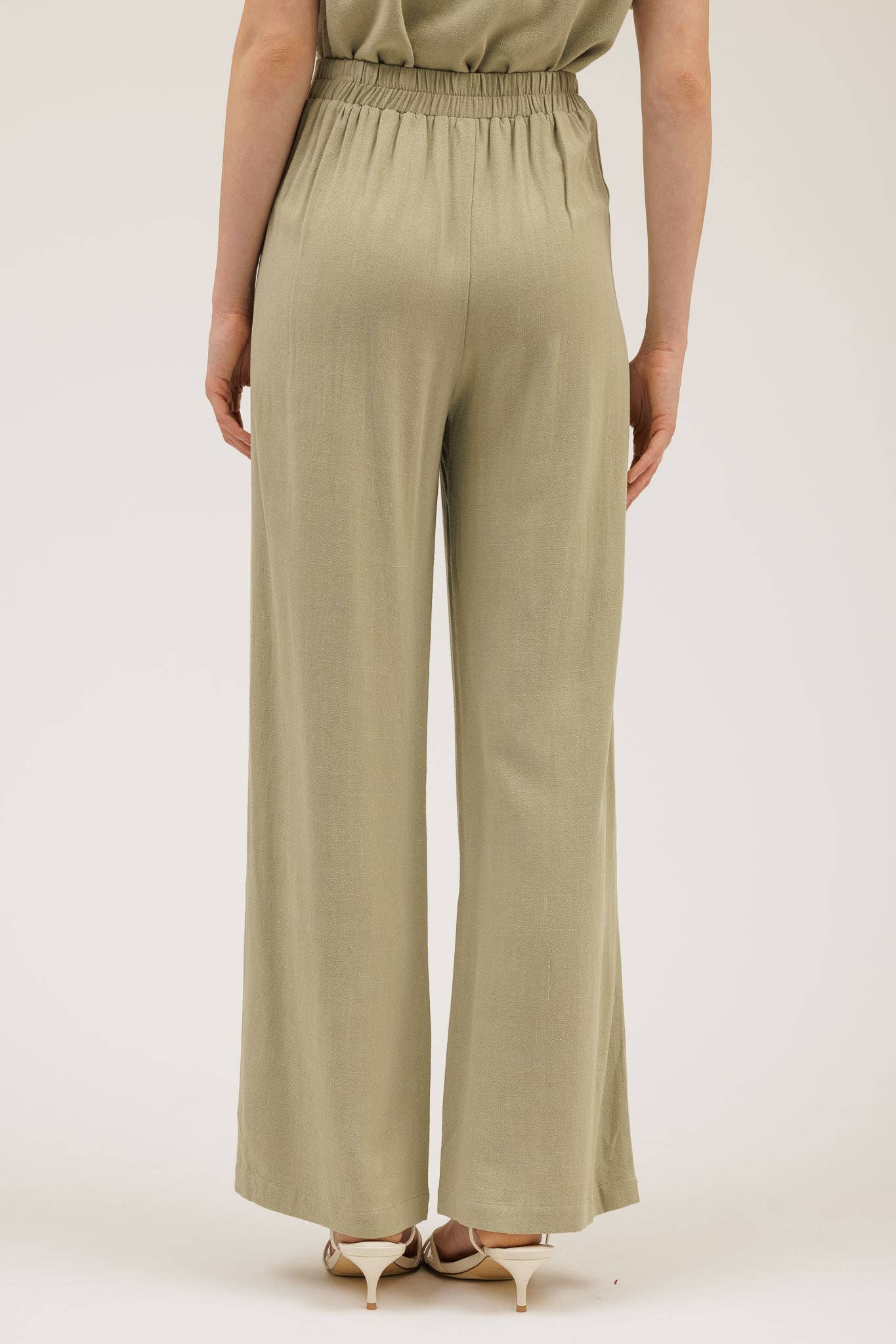 HIGH WAIST WIDE LEG PLEATED LINEN PANTS