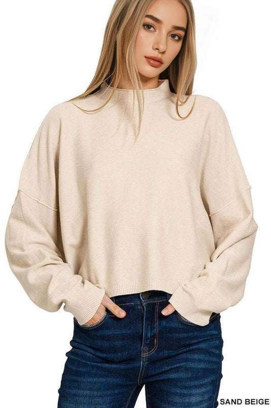 ',,.....Mock neck comfy fall crop sweater