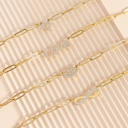 18K Gold PVD Stainless Steel  "Heart" Paperclip Necklace