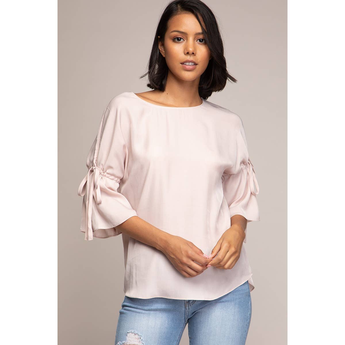 Boat Neck Blouse With Sleeve Ties