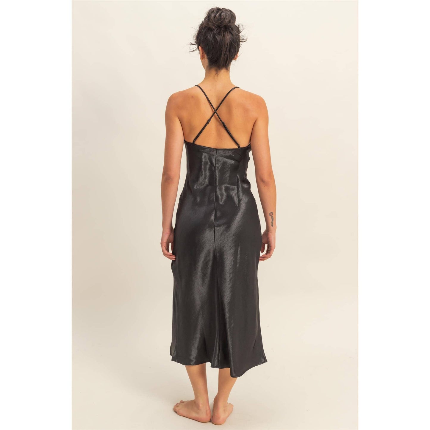 Crazy Love Satin Cowl Neck Midi Dress