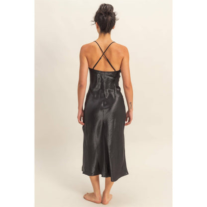 Crazy Love Satin Cowl Neck Midi Dress