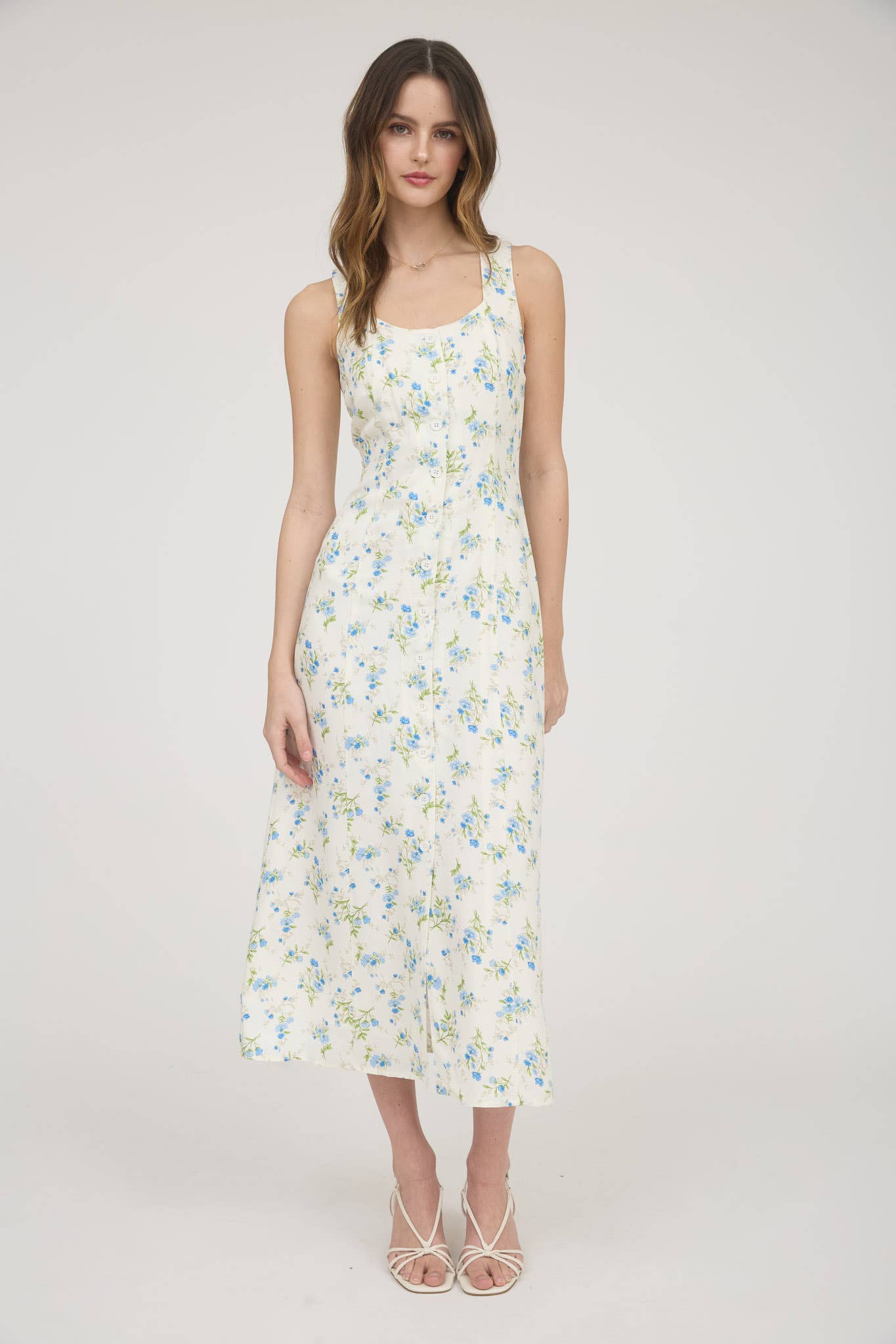 Floral Sleeveless Button Down Midi Dress