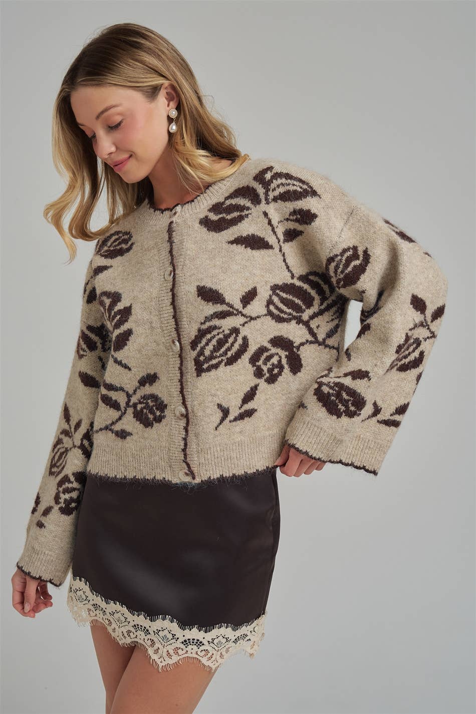 Pre-Order FLORAL BOTANICAL PATTERN INSPIRED SOFT SWEATER FALL CARDIGAN