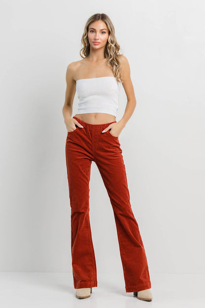 Rust Corduroy Pull On Flare