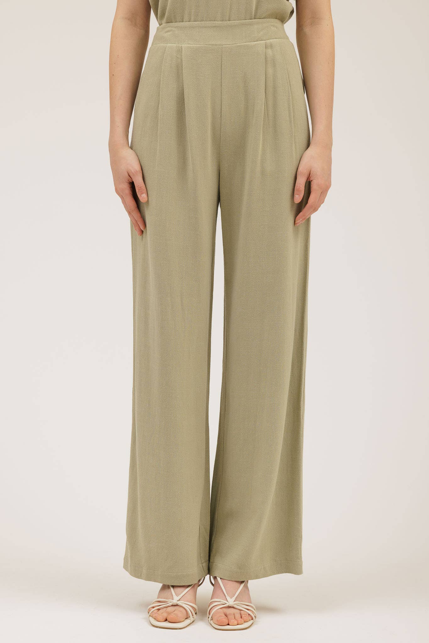 HIGH WAIST WIDE LEG PLEATED LINEN PANTS