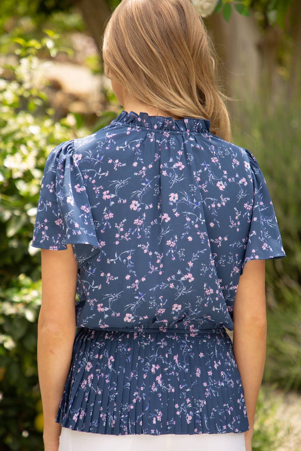 Kailani short sleeve pleated floral print top