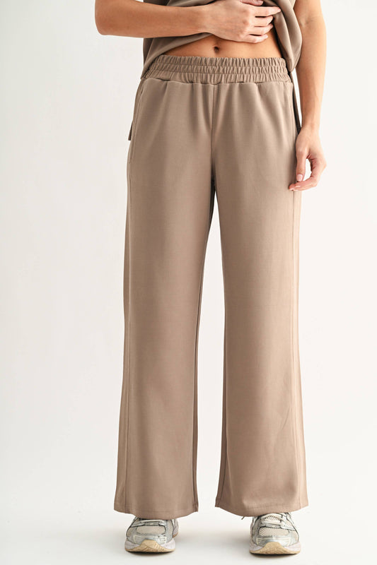Luxe Sand Wash Rib Wide-Leg Pants