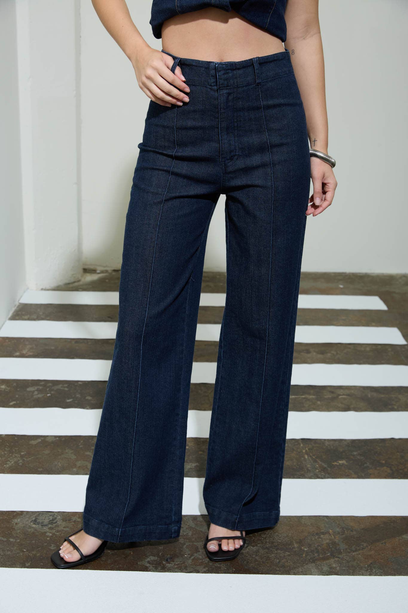 High Waist Front Seam Wide Leg Jeans