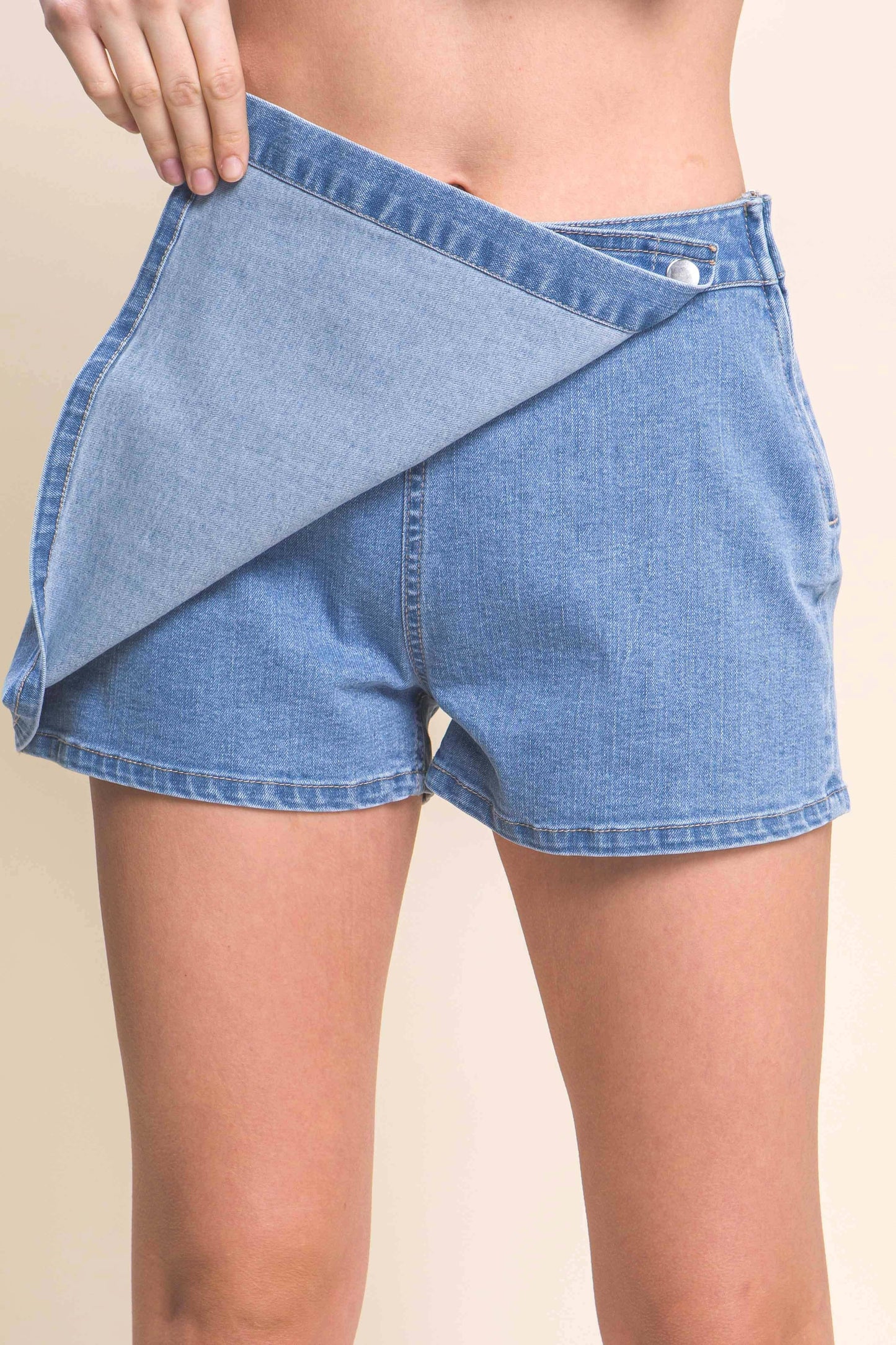 Denim Snap-On Button Skorts