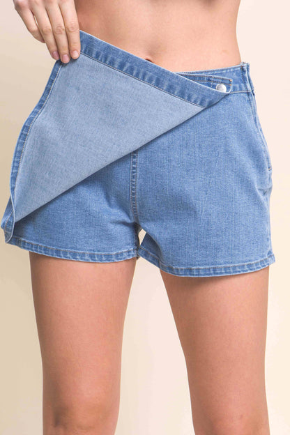 Denim Snap-On Button Skorts
