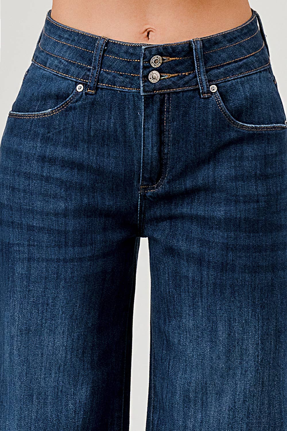 Dark Wash - Mid Rise Wide Leg Jeans With Fray Hem