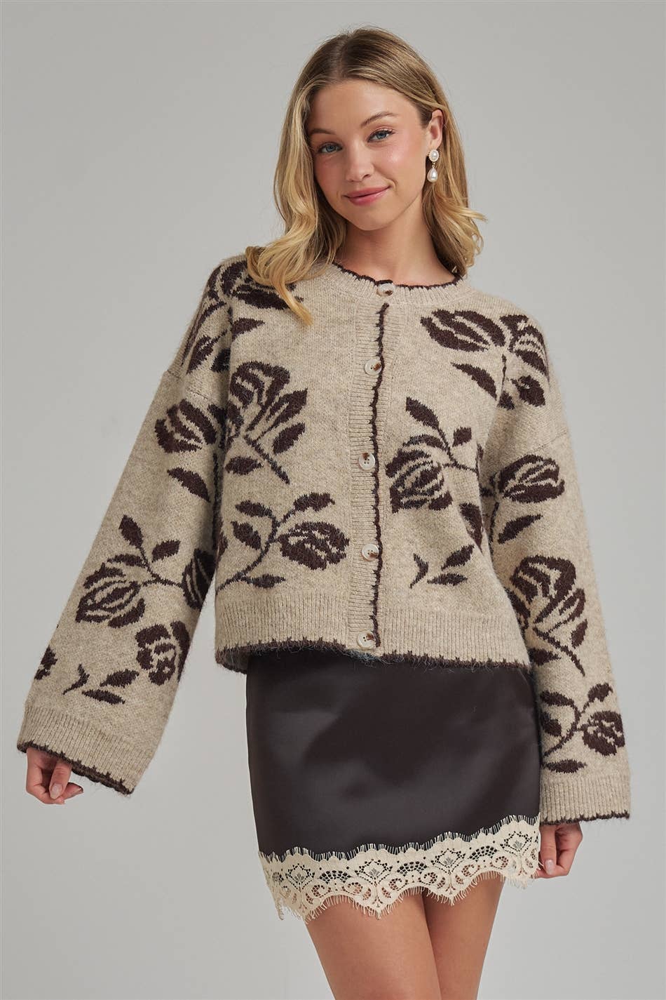 Pre-Order FLORAL BOTANICAL PATTERN INSPIRED SOFT SWEATER FALL CARDIGAN