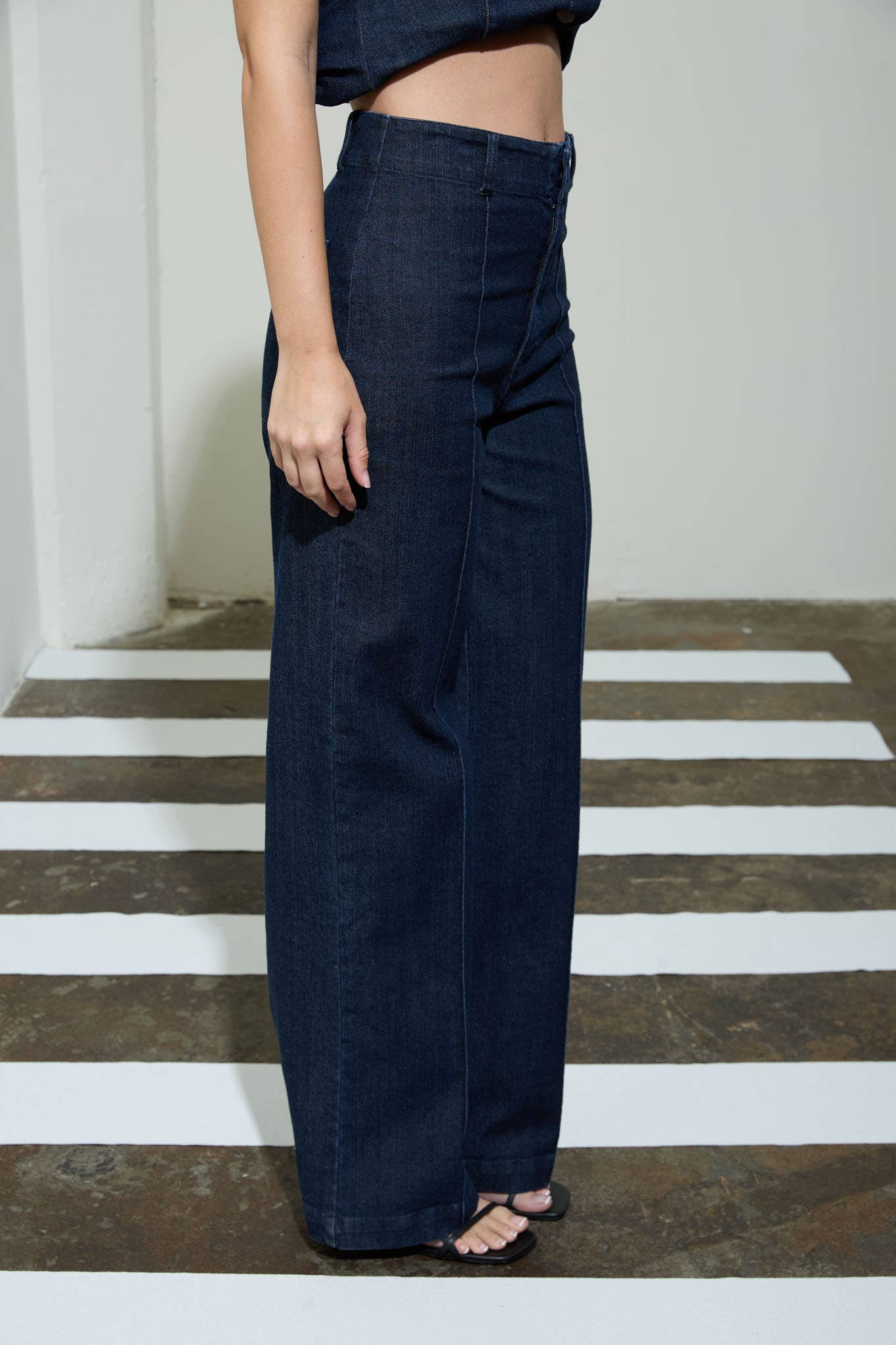 High Waist Front Seam Wide Leg Jeans