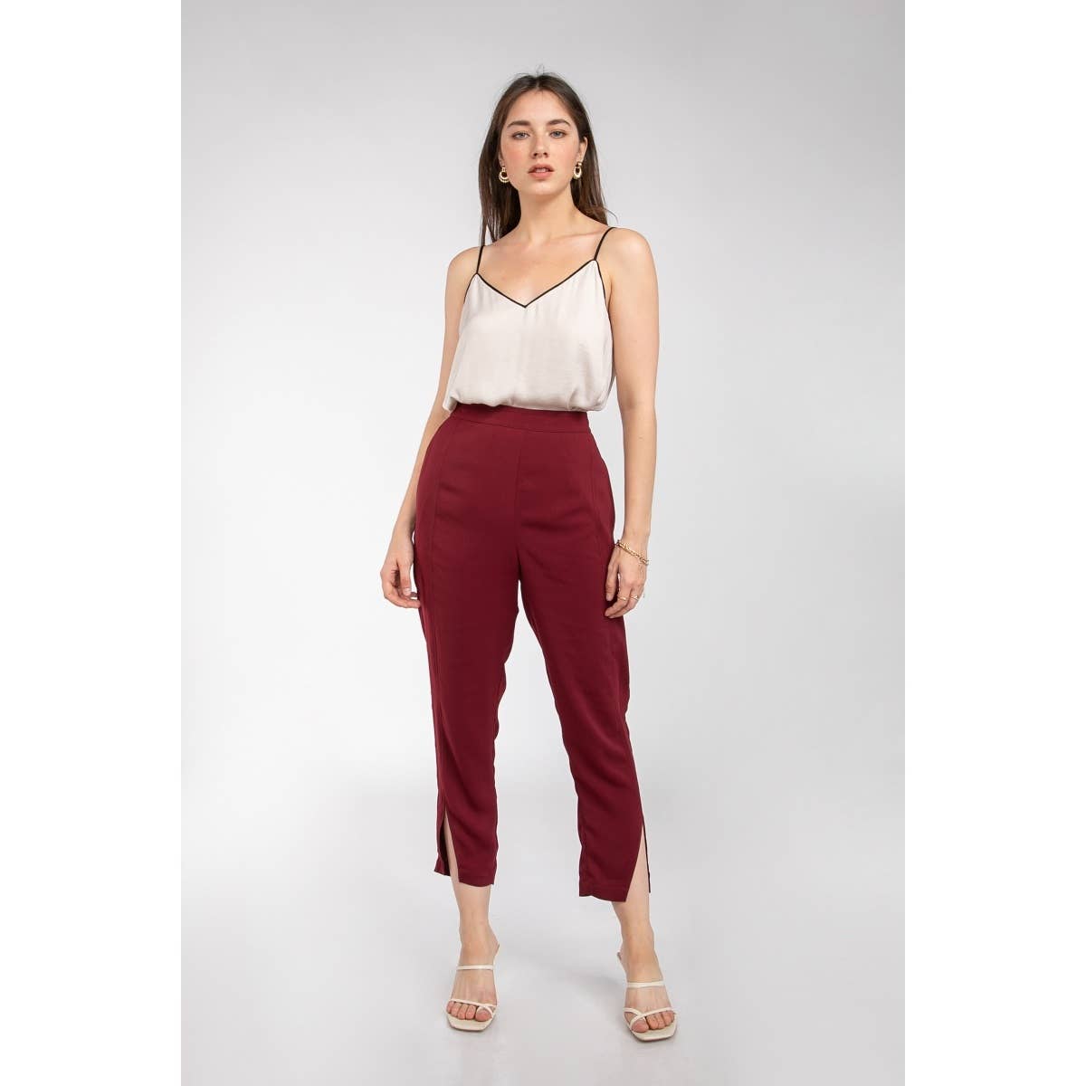 Long Slim, Leg Slit Front Tapered Pants