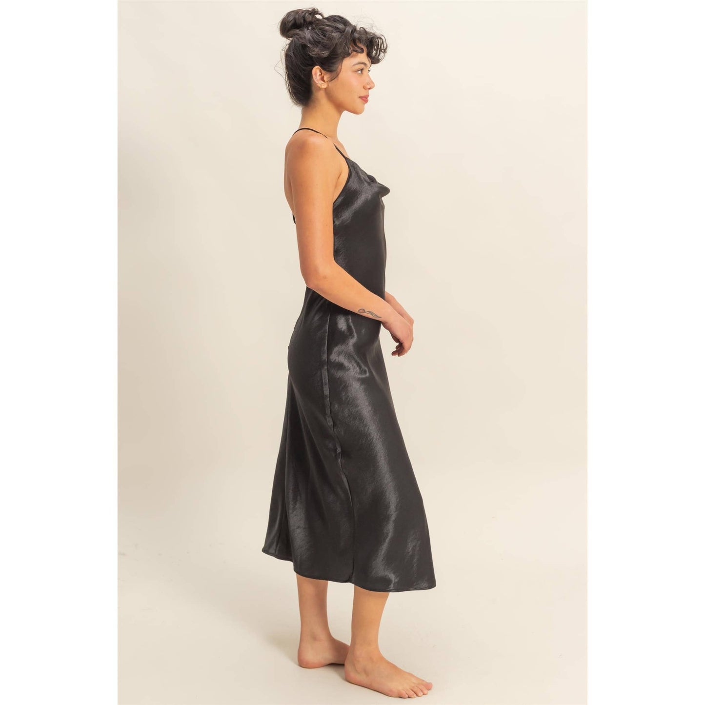 Crazy Love Satin Cowl Neck Midi Dress