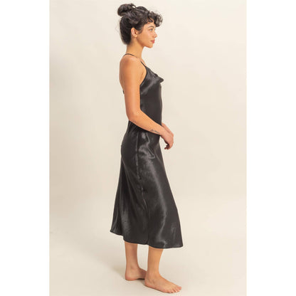 Crazy Love Satin Cowl Neck Midi Dress
