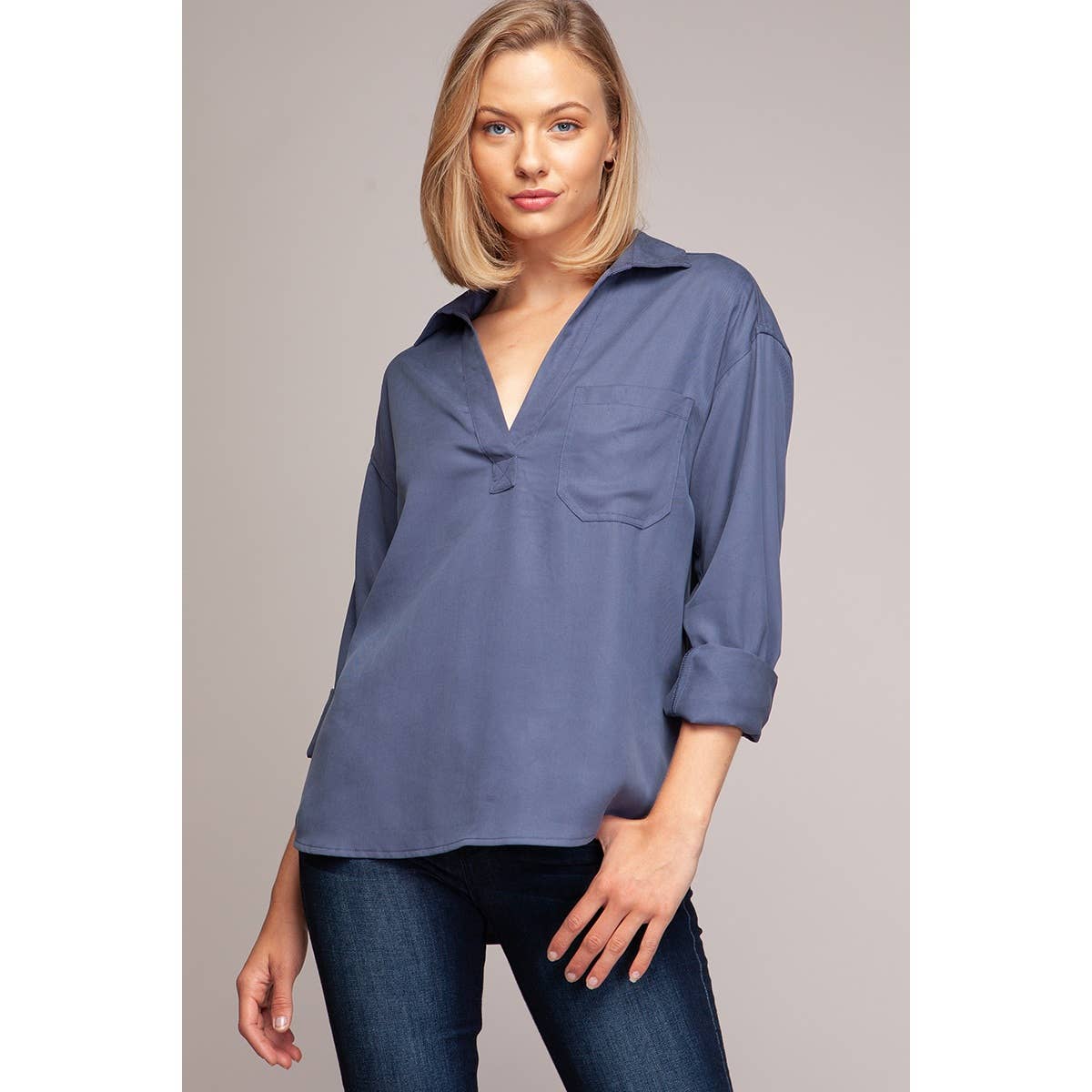 Angled Edge Detail Tencel Blouse