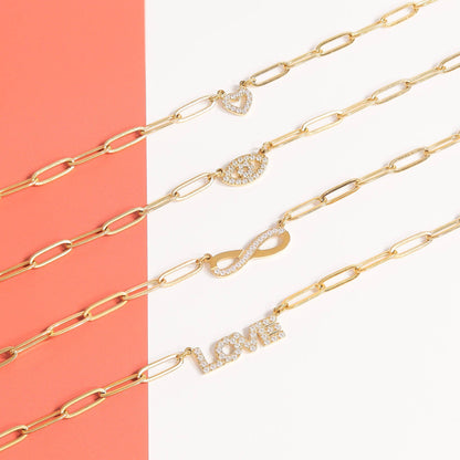 18K Gold PVD Stainless Steel  "Heart" Paperclip Necklace