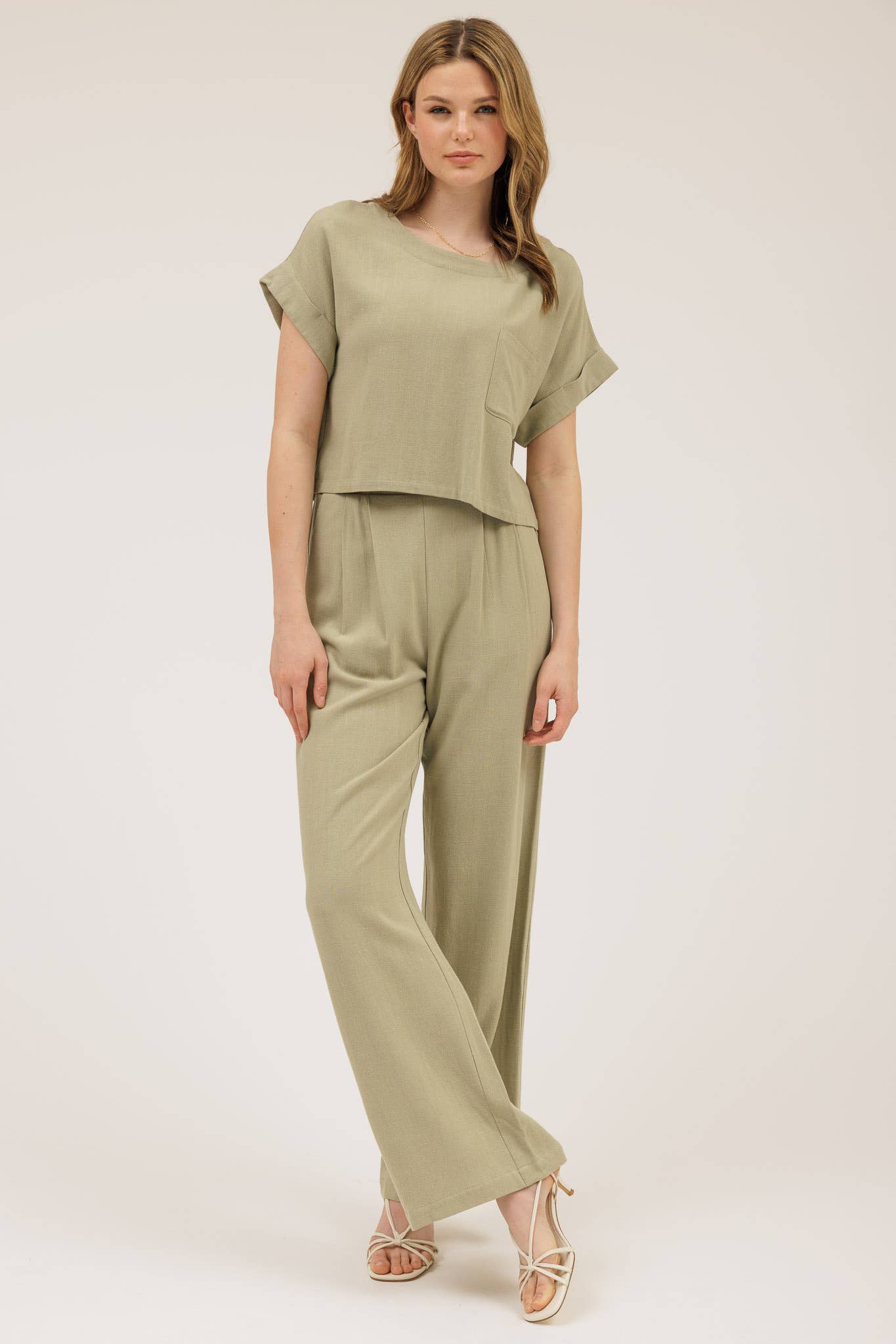 HIGH WAIST WIDE LEG PLEATED LINEN PANTS