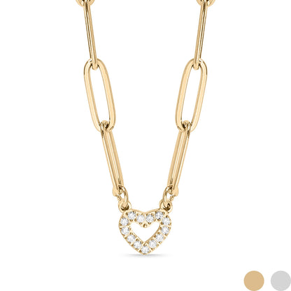 18K Gold PVD Stainless Steel  "Heart" Paperclip Necklace