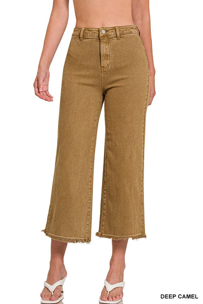 ",,,..Acid Washed Frayed Cutoff Hem Straight Wide Pants